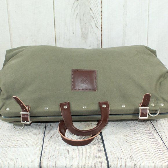 Green Canvas Leather Handle Studded Metal Clasp Heavy Duty Tool Bag - Picture 7 of 10
